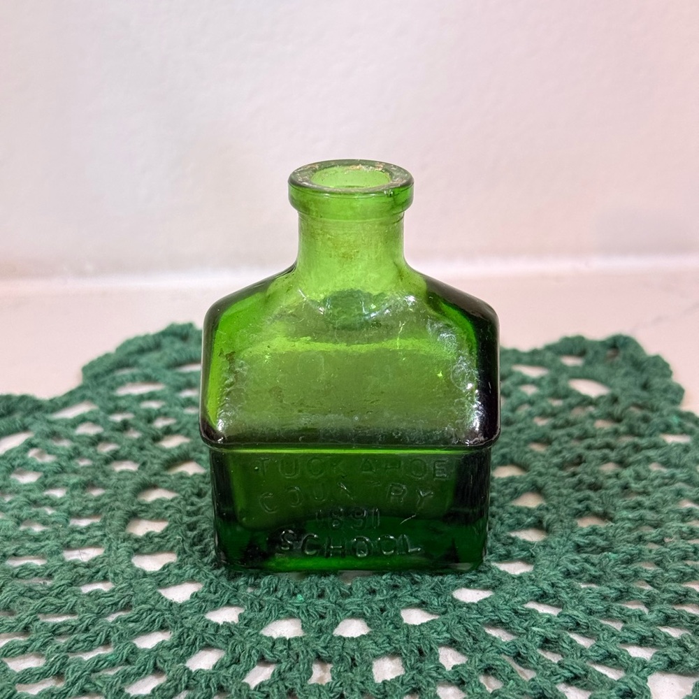 Vintage Small Green Glass Ink Bottle